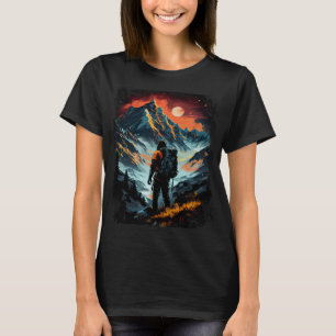 Camiseta Montanhas de acampamento de caminhada por pôr do s