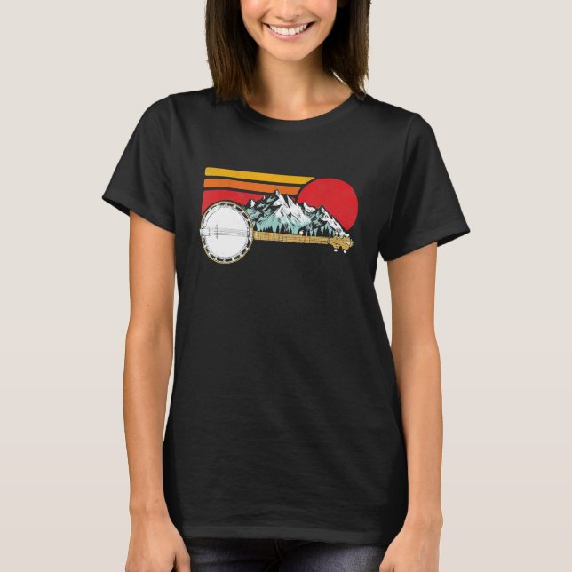 Camiseta Montanhas de Banjo Retro Sol Esboço Estilo Surf 80 (Frente)