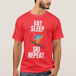 Camiseta Montanhas de esqui Snow Comendo Presente Dormindo