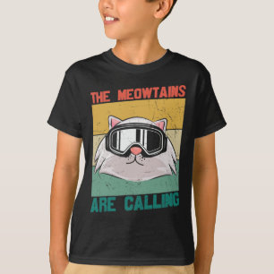Camiseta Montanhas de Gato de Esqui Snowboard Esquiando Esq