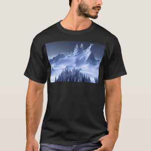 Camiseta Montanhas de Inverno à Noite Arte Gerada por IA