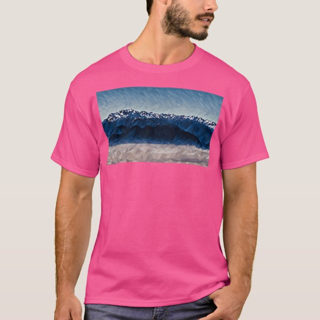 Camiseta Montanhas de olimpiadas sobre nuvens (Poly Art) de (Frente)