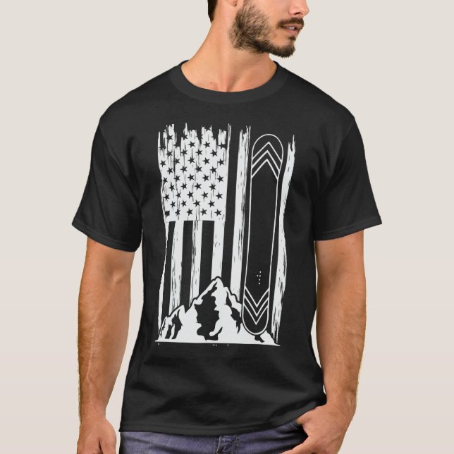 Camiseta Montanhas de Snowboard América Flag American Winte (Frente)