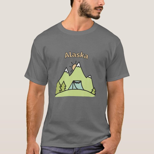 Camiseta Montanhas Do Alasca Subindo Acampamento E Fora (Frente)