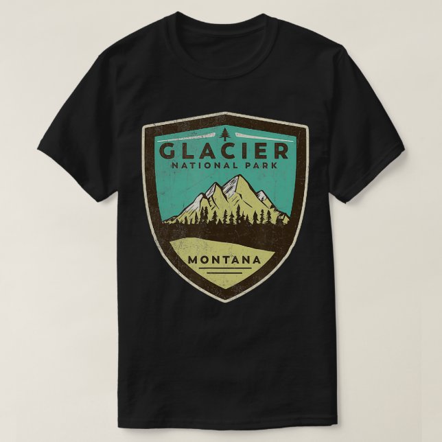 Camiseta Montanhas do Parque Nacional do Glaciar Retro Mont (Frente do Design)