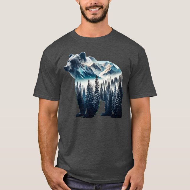 Camiseta Montanhas e florestas de Ursos Grizzles (Frente)