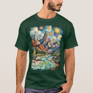 Camiseta Montanhas e Rio Zion personalizados Van Gogh Color