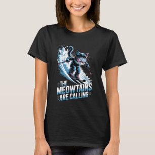 Camiseta Montanhas Meow estão Chamando Esquiador de Gato de