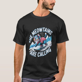 Camiseta Montanhas Meow Estão Chamando Funny Snowboard Gato