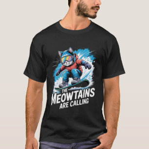 Camiseta Montanhas Meow estão Chamando Funny Snowboard Gato