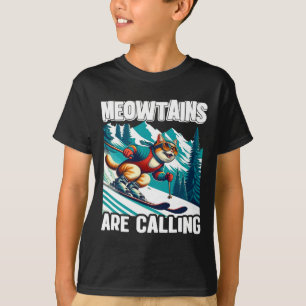 Camiseta Montanhas Meow Estão Chamando Gatos Amantes de Esq