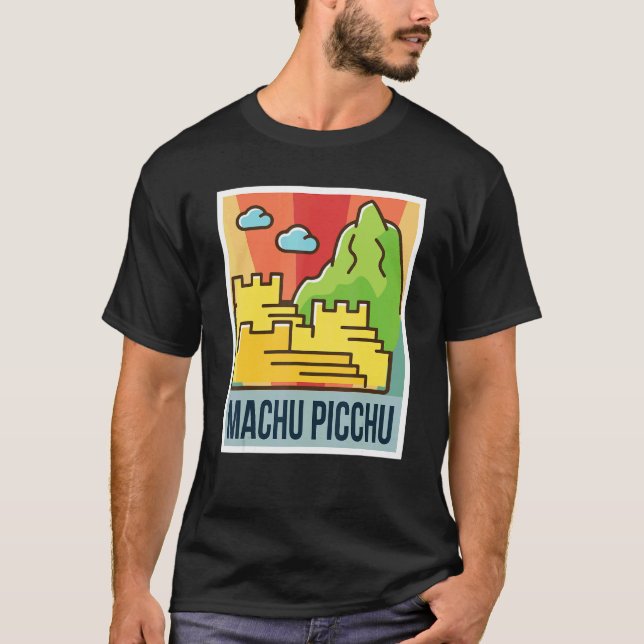 Camiseta Montanhas Picchu Da Cidade Arruinada Inca Em Pixel (Frente)