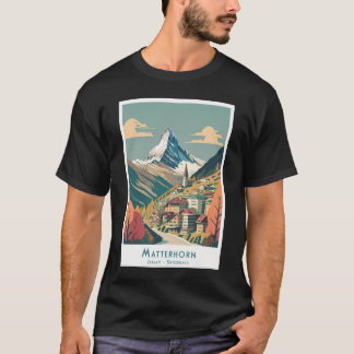 Camiseta Montanhas Retro Matterhorn Zermatt Poster - Mínimo