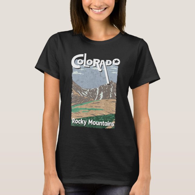Camiseta Montanhas Rochosas do Estado do Colorado Esquiando (Frente)