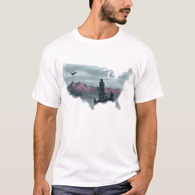 Camiseta Montanhas roxas através da terra (Frente)