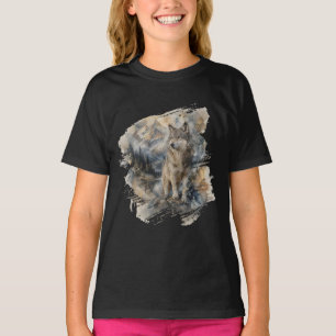 Camiseta Montanhas Selvagens de Aguarela do Lobo Cinzento