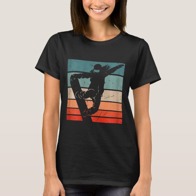 Camiseta Montanhas Snowboarder Esquema Retro Snowboard (Frente)