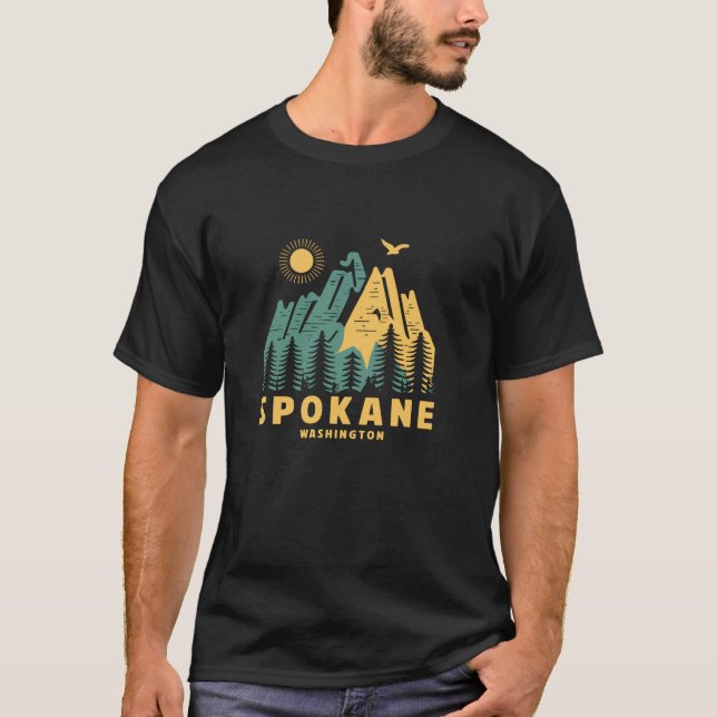 Camiseta Montanhas Spokane Washington caminhando ao ar livr (Frente)