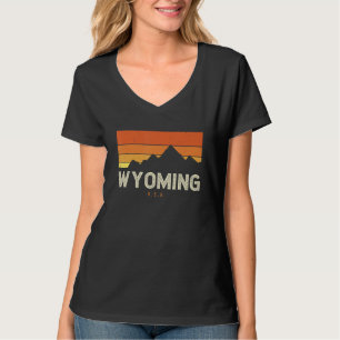 Camiseta Montanhas Wyoming EUA Caminhada Pôr do Sol Retro V