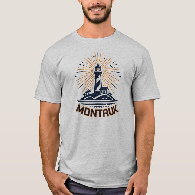 Camiseta Montauk Point New York Lighthouse Sunrise (Frente)