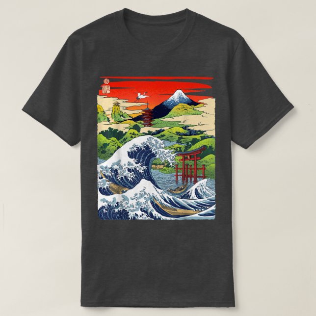 Camiseta Monte Fuji A Onda Do Excelente Japonês Tsunami Kan (Frente do Design)