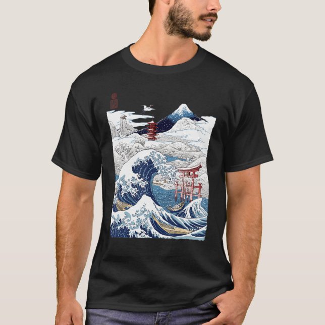 Camiseta Monte Fuji A Onda Do Excelente Japonês Tsunami Kan (Frente)