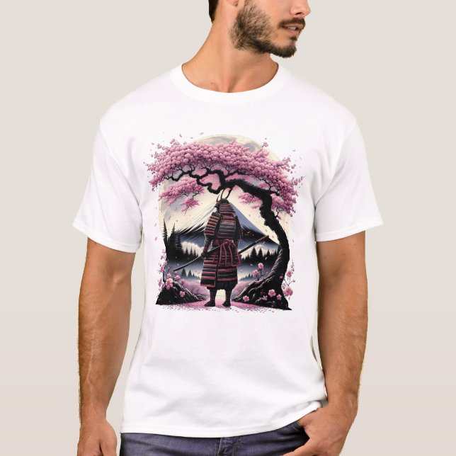 Camiseta Monte Fuji do Flor de Cereja do Samurai Japonês (Frente)