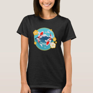 Camiseta Monte Fuji e Peixe Koi Zen Carpa Lagoa de Peixes J