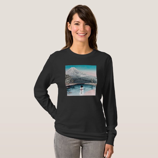 Camiseta Monte Fuji e um boneco de neve (Frente Completa)