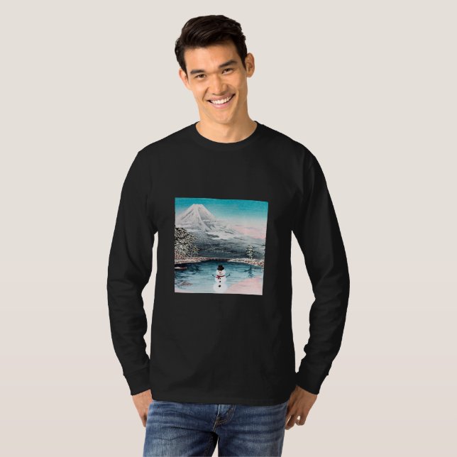 Camiseta Monte Fuji e um boneco de neve (Frente Completa)