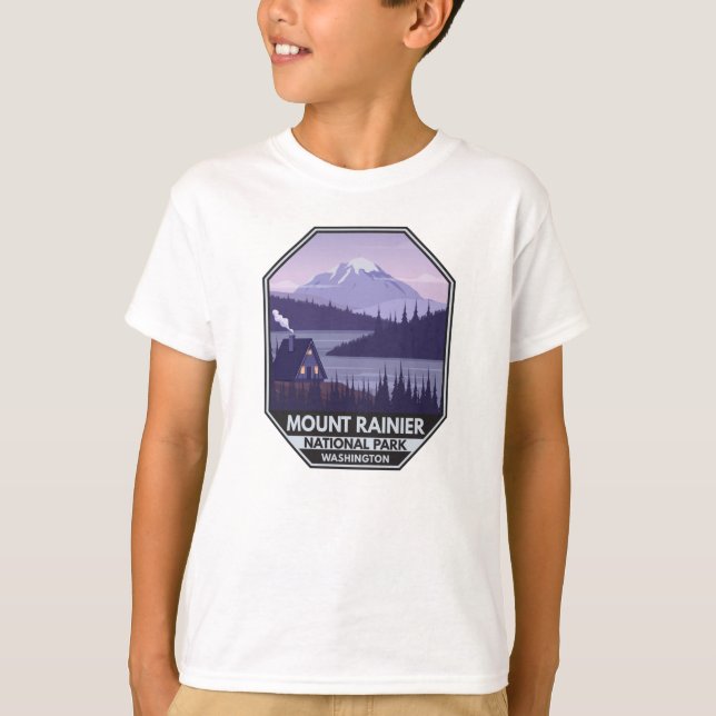 Camiseta Monte Rainier National Park Washington Cabin Retro (Frente)