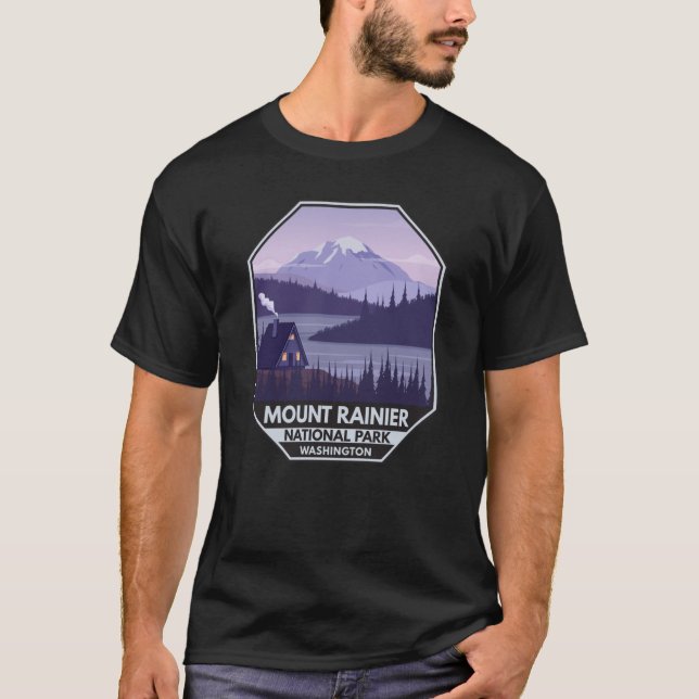 Camiseta Monte Rainier National Park Washington Cabin Retro (Frente)