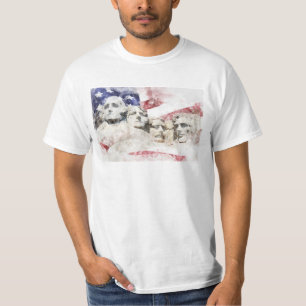 Camiseta Monte Rushmore com a bandeira americana acenando