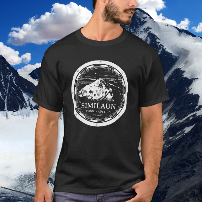 Camiseta Monte Similaun - Alps do Tirol Áustria (Mount Similaun T-Shirt in Back with a white compass and mountain illustration)