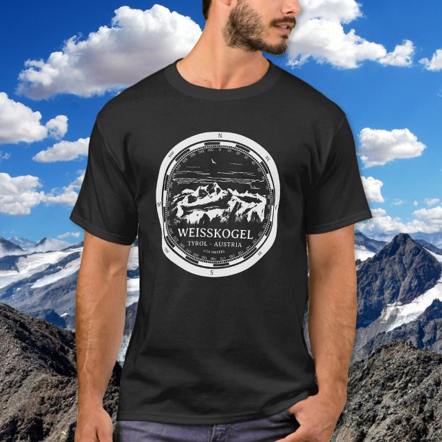 Camiseta Monte Weisskogel - Alps do Tirol Áustria (Mount Weisskogel T-Shirt in Back with a white compass and mountain illustration)