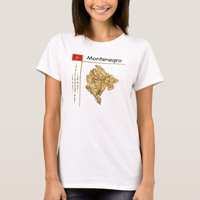 Camiseta Montenegro Mapa + Bandeira + Título (Frente)