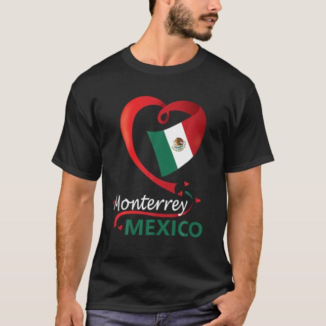 Camiseta Monterrey Nuevo León México Bandeira do Coração Me (Frente)