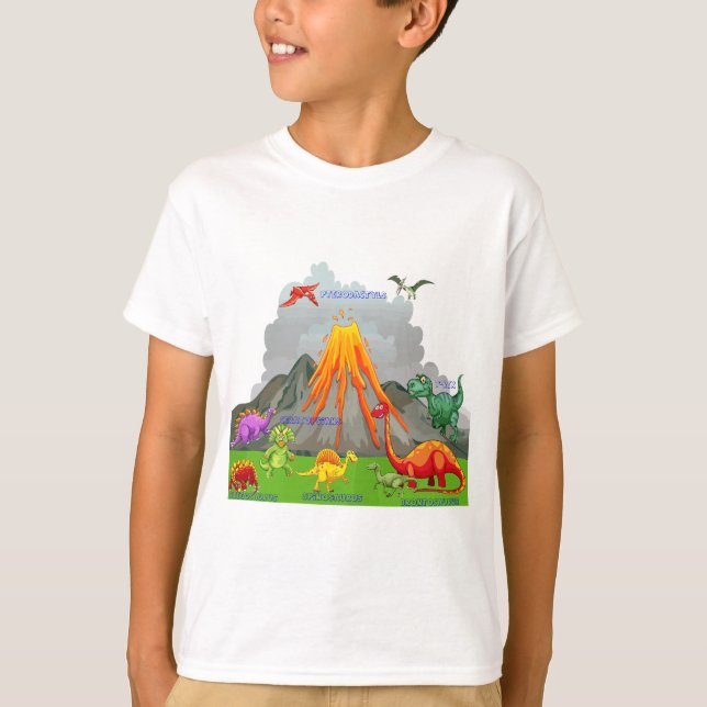 Camiseta montes de vulcão de dinossauros pré-históricos (Frente)