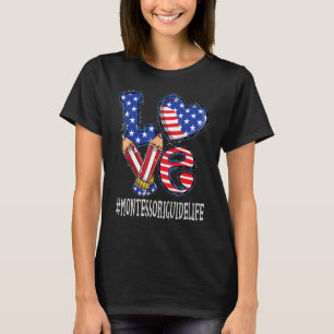 Camiseta Montessori Guide Love Usa Flag Fireworks Funny 4º