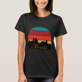 Camiseta Montevideo Skyline Retro Pôr do Sol Viagem