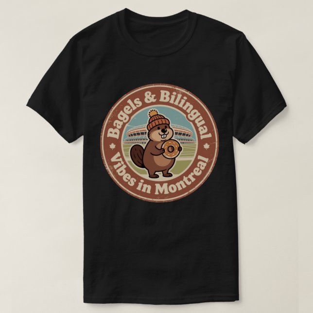 Camiseta Montreal Bagels & Vibrações Bilíngues (Frente do Design)