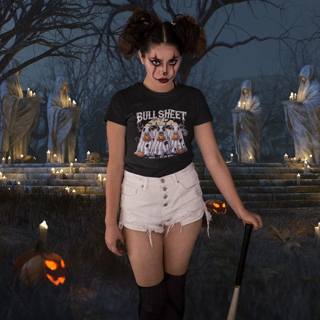 Camiseta Moo Bull Sheet / touros engraçados Meninas do Dia  (Bull Sheet moo / Funny bulls Halloween girls T-Shirt)