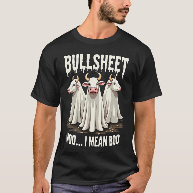 Camiseta Moo Bullsheet Quero Dizer Boo Dia de as Bruxas eng (Frente)