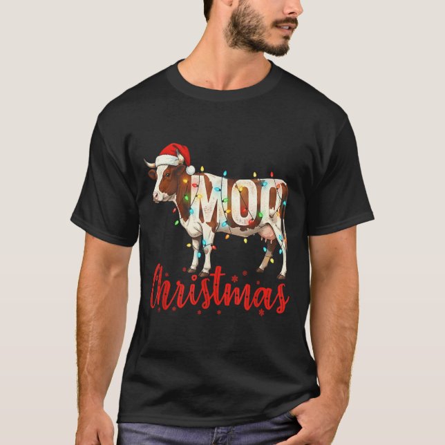 Camiseta Moo Christmas Funny Cow Lovers Cattle Famer Farmin (Frente)