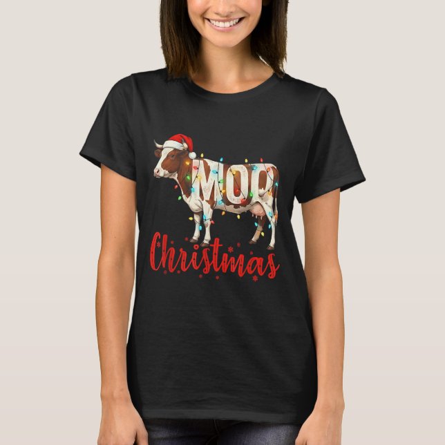 Camiseta Moo Christmas Funny Cow Lovers Cattle Famer Farmin (Frente)