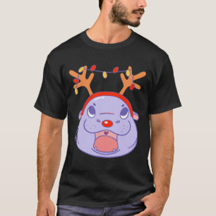 Camiseta Moo Deng Reindeer Natal Xmas Zoo Safari S