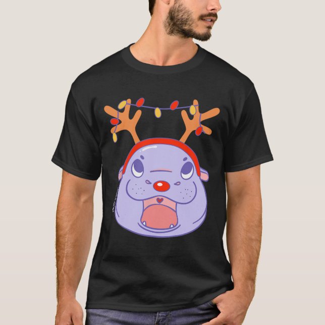 Camiseta Moo Deng Reindeer Natal Xmas Zoo Safari S (Frente)