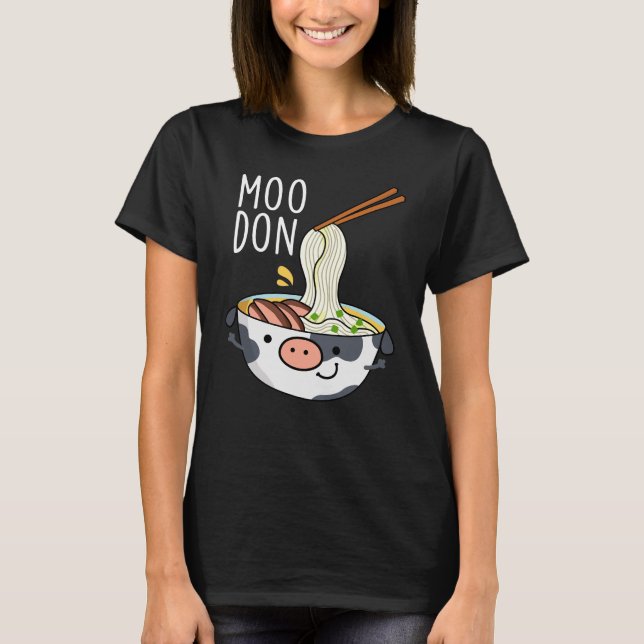 Camiseta Moo-don Funny Udon Pun Fundo Preto Escuro (Frente)