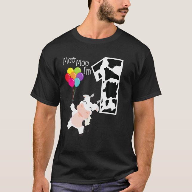 Camiseta Moo, eu sou uma vaca Fazenda de festas de 1 ano (Frente)