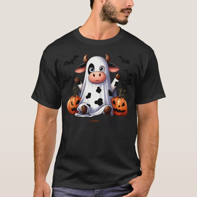 Camiseta Moo I Mean Boo Funny Cow Lover Halloween Ghost (Frente)